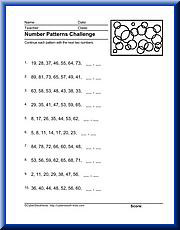 Number patterns math worksheets, free printable number patterns