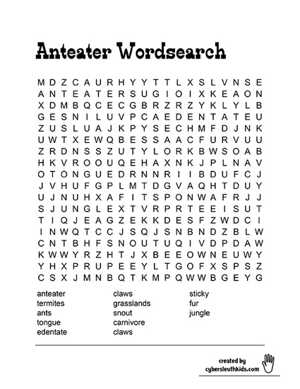 anteater printable wordsearch