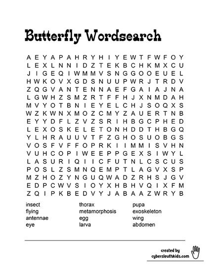 butterfly printable wordsearch