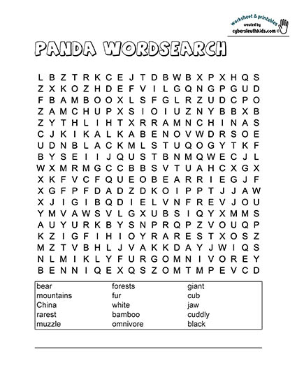 panda printable wordsearch