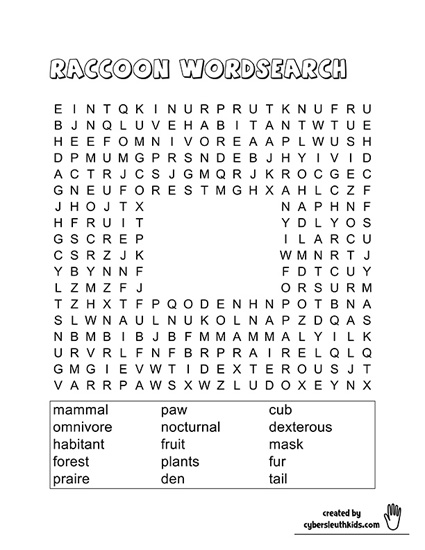 raccoon printable wordsearch
