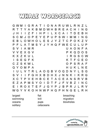 whale printable wordsearch