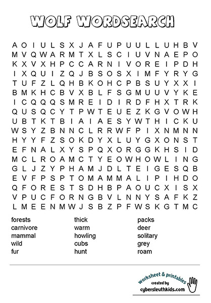 wolf printable wordsearch